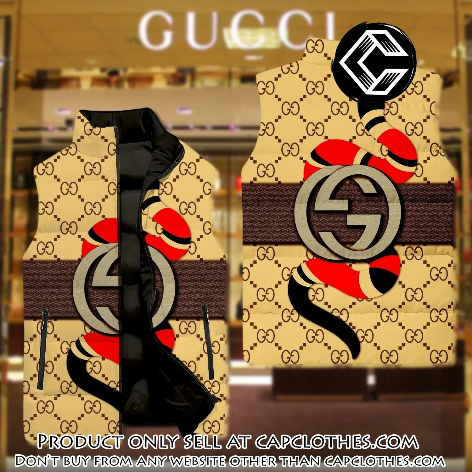 Gucci yellow snake luxury brand 3d sleeveless down jacket cc0634943
